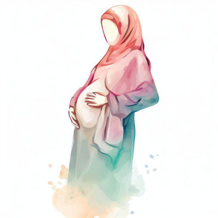 Watercolor illustration of a muslim woman in hijab with crossed armsの素材