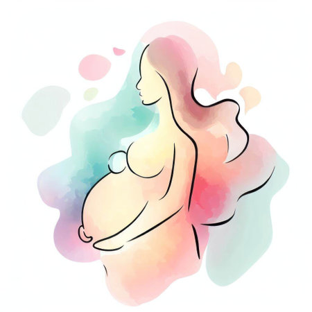 Pregnant woman on watercolor background. Vector hand drawn illustration.の素材