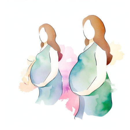 Watercolor illustration of pregnant woman with her baby in her arms. Pregnancy conceptの素材