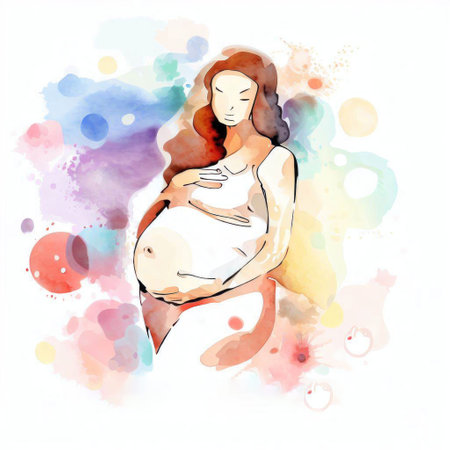 Pregnant woman in watercolor splashes. Vector illustration.の素材