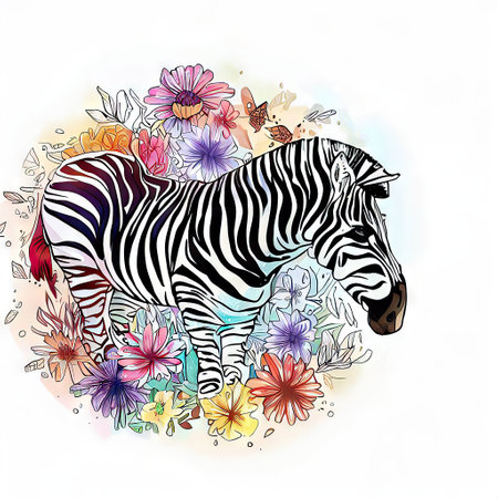 Zebra and flowers. Hand drawn vector illustration for your design.の素材