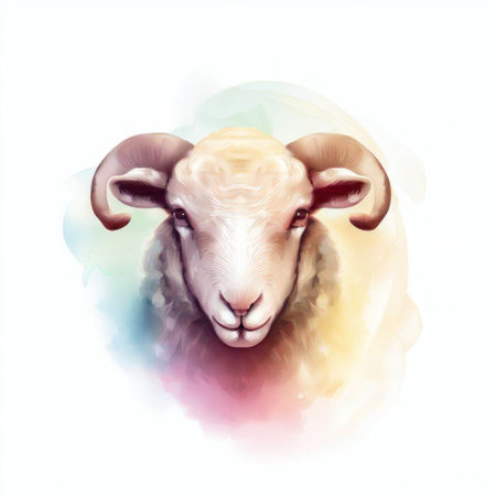 Watercolor portrait of a ram on a white background. Digital painting.の素材