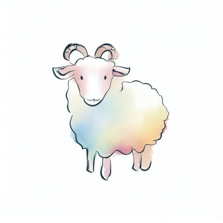 Watercolor sheep isolated on white background. Hand drawn vector illustration.の素材