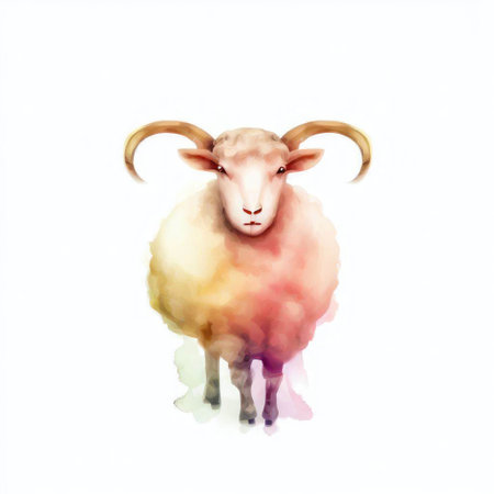 Watercolor ram isolated on white background. Hand drawn watercolor illustration.の素材