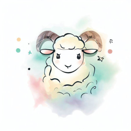 Cute sheep in watercolor style. Hand drawn vector illustration.の素材