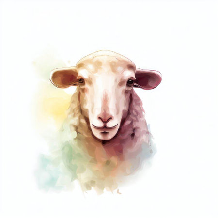 Watercolor illustration of a sheep. Digital watercolor painting on white background.の素材