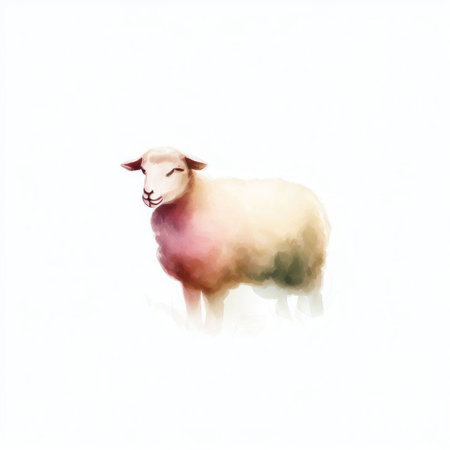 Watercolor illustration of a sheep, isolated on a white background.の素材