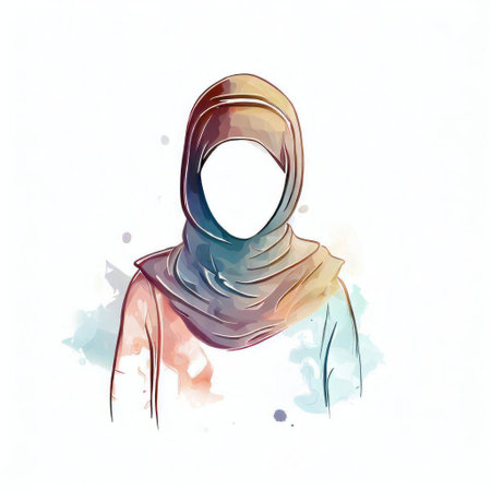 Hijab in watercolor style. Hand drawn vector illustration.の素材