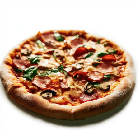Pizza isolated on a white background. Shallow dof.の素材