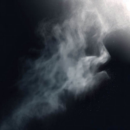 White smoke on a black background. The effect of air pollution.の素材