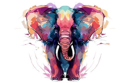 Vector illustration of an elephant with colorful splashes on a white backgroundのイラスト素材