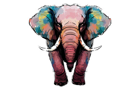 Elephant with colored spots on his body. Hand drawn vector illustration.のイラスト素材