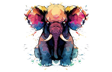 Elephant with colorful splashes on white background. Vector illustration.のイラスト素材