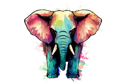 Vector illustration of a beautiful elephant on a background of watercolor splashesのイラスト素材