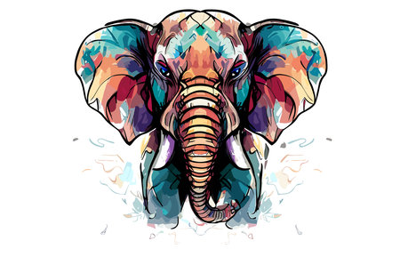 Vector illustration of an elephant head on a background of watercolor splashesのイラスト素材