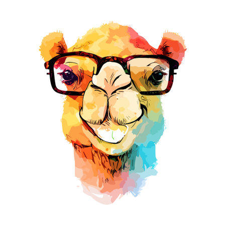 Camel in glasses. Hand drawn vector illustration on white background.のイラスト素材