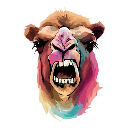Camel head with colorful paint splashes. Vector illustration isolated on white background.のイラスト素材