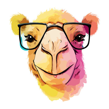 Portrait of camel in glasses. Vector illustration on white background.のイラスト素材