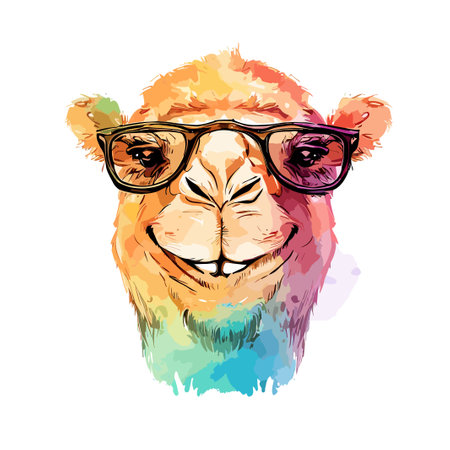 Portrait of a camel in glasses. Hand drawn vector illustration.のイラスト素材