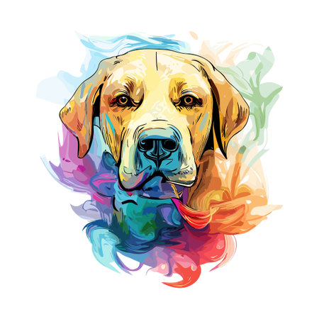 Labrador Retriever portrait with colorful splashes. Vector illustrationのイラスト素材
