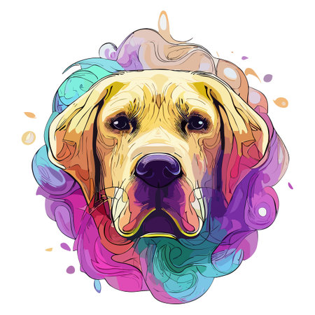 Illustration of a dog head with colorful splashes. Vector illustration.のイラスト素材