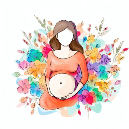 Pregnant woman with flowers. Vector illustration of a pregnant woman.の素材