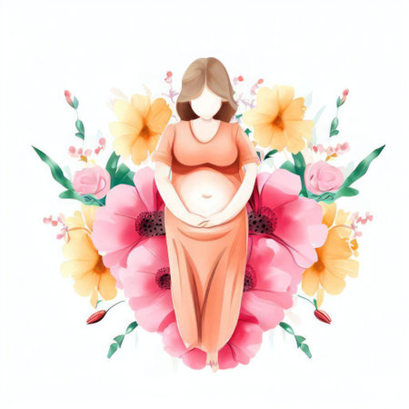 Pregnant woman with flowers. Motherhood concept. Vector illustrationの素材