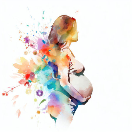Pregnant woman with watercolor splashes. Vector illustration.の素材