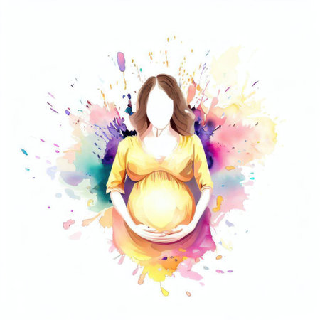 Pregnant woman with watercolor splashes. Vector illustration.の素材