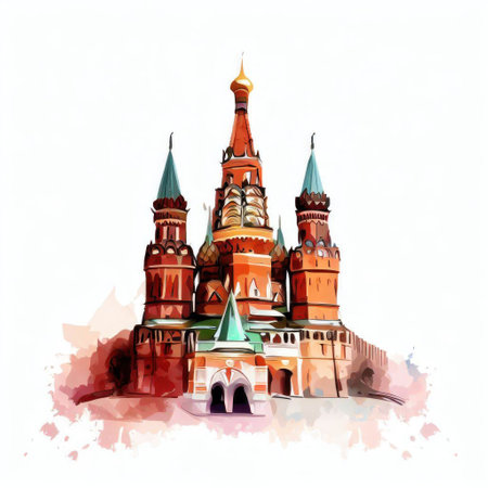 Moscow Kremlin. Watercolor painting on white background. Vector illustration.の素材