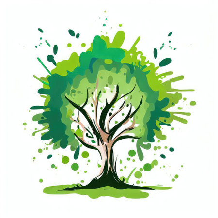 Green tree and splashes on white background. Vector Illustration.の素材