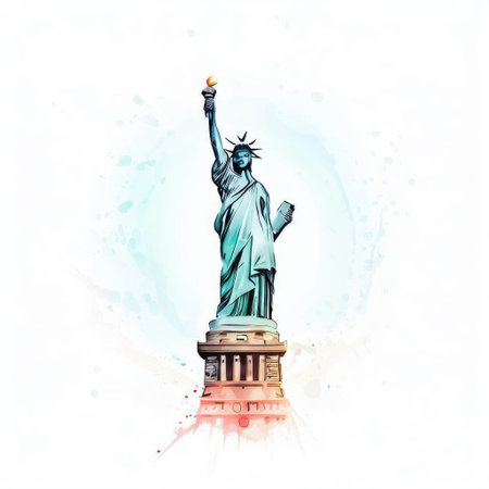 Statue of Liberty in New York City, USA. Watercolor paintingの素材