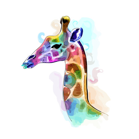 Giraffe in watercolor style. Vector illustration isolated on white background.の素材