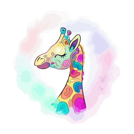 Giraffe head with colorful pattern. Hand drawn vector illustration.の素材