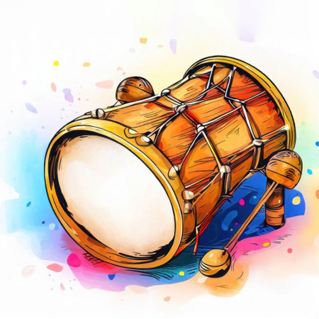 Djembe drum on watercolor background. Vector illustration.の素材