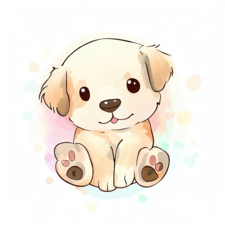 Cute puppy on watercolor background. Hand drawn vector illustration.の素材