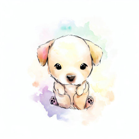 Cute puppy watercolor illustration. Hand drawn dog on white background.の素材