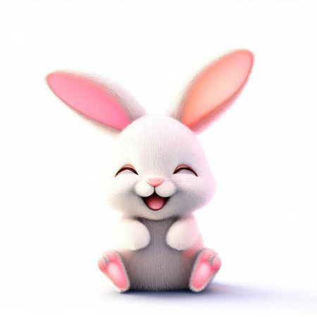 Cute bunny isolated on white background. 3d rendering illustration.の素材