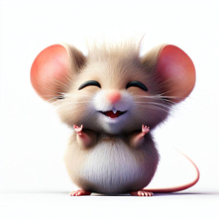 Cute mouse isolated on white background. 3D rendering. Cartoon style.の素材