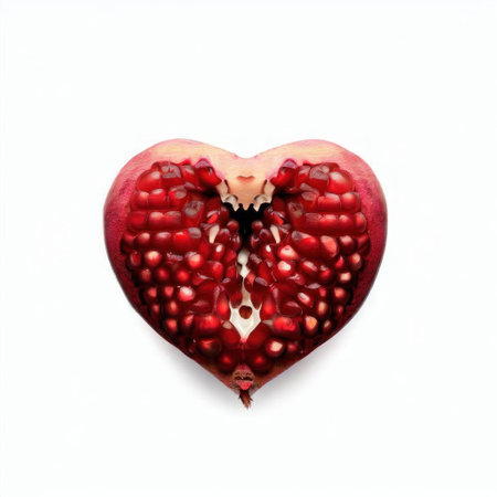 Pomegranate fruit in heart shape isolated on white background.の素材