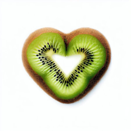 Kiwi in the form of a heart on a white backgroundの素材