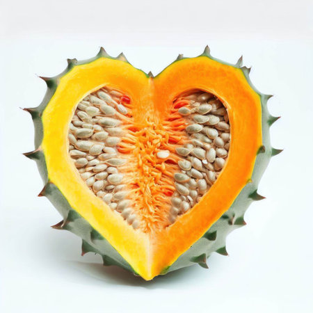 Pumpkin with heart shape on white background. Close up.の素材