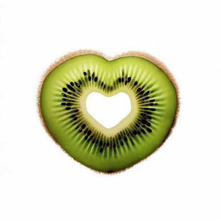 Kiwi slice in the shape of heart isolated on white backgroundの素材