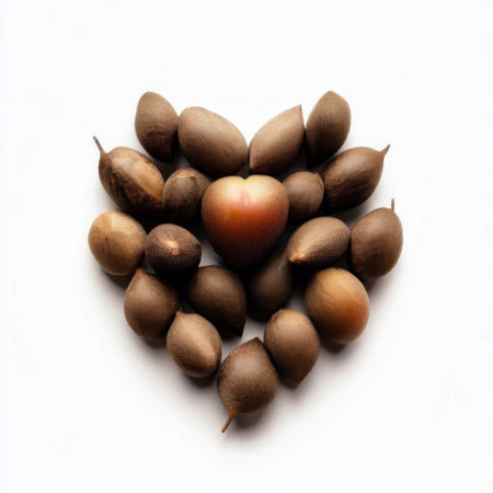Acorns in the shape of a heart on a white background.の素材