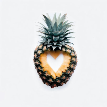 Pineapple with heart shape isolated on white background. Minimal style.の素材