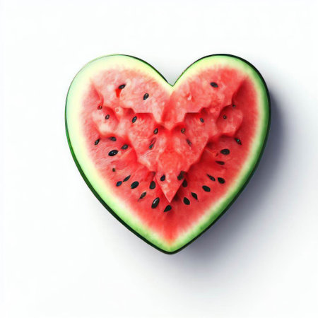 Watermelon heart shape isolated on white background. 3D illustration.の素材