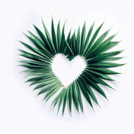Tropical palm leaves on white background. Flat lay, top viewの素材