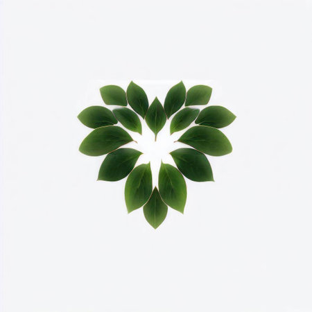 Green leaves on a white background. Minimal concept. Flat lay, top view.の素材
