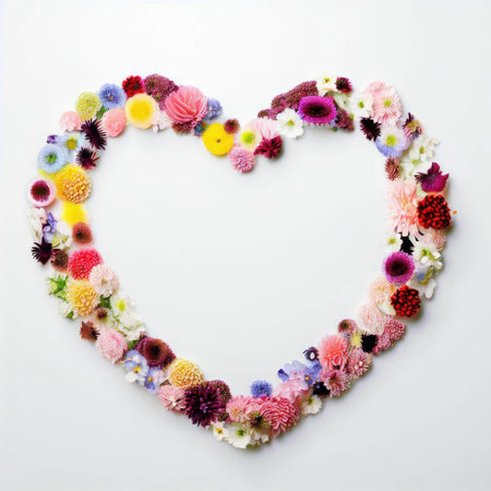 Heart made of colorful flowers on white background, valentine conceptの素材