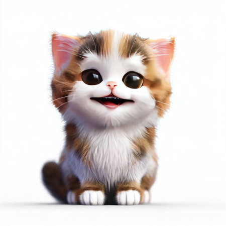 Cute little kitten isolated on white background. Funny kitten with big eyes.の素材